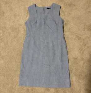Premise Womens Linen Dress Blue White Pinstripe Sleeveless A-Line, Sz 14
